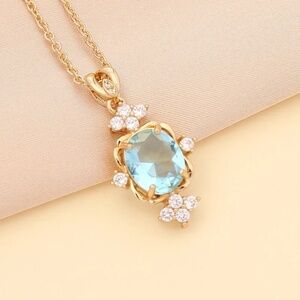 *AELLA* Gold x Lt. Blue Fashion Zircon Rhinestone Necklace